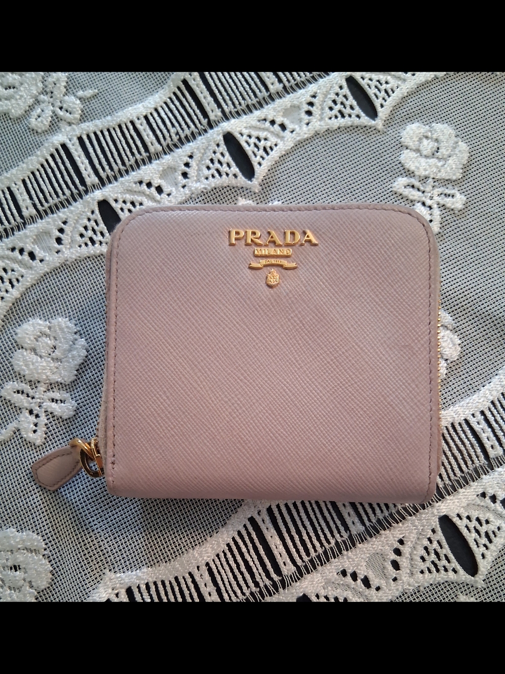 Prada Compact Saffiano Zip Wallet in Dusty Rose with Gold Hardware
